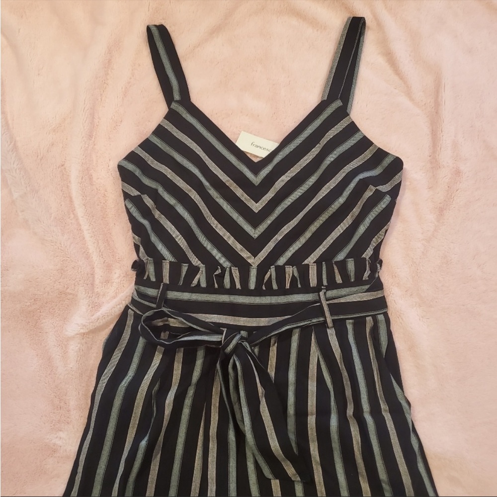 NWT Harper Heritage Boutique Black Striped Cropped One Piece Pantsuit Size M - Picture 4 of 7